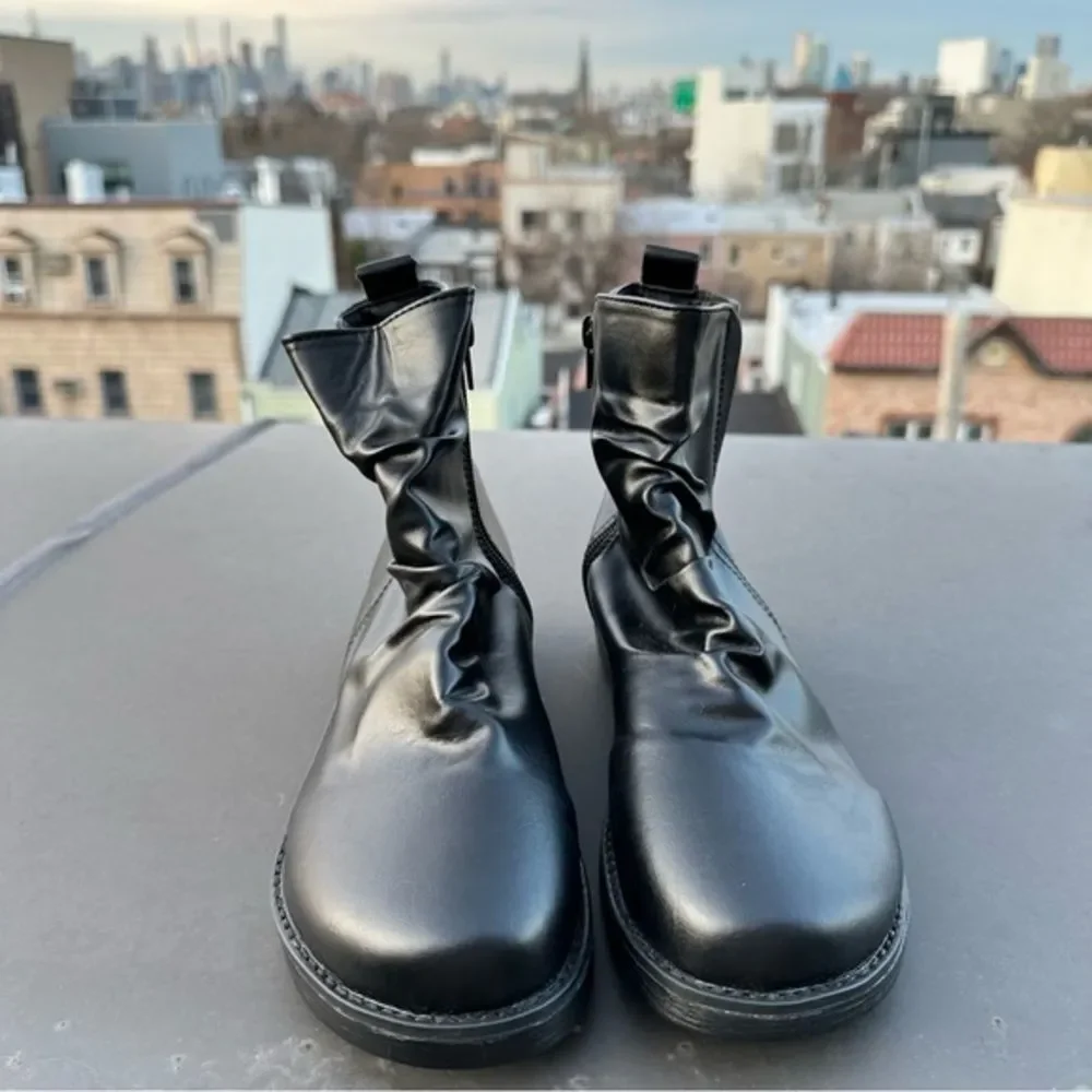 Black faux leather ankle boots size 7 minimalist booties vegan indie new NWT
